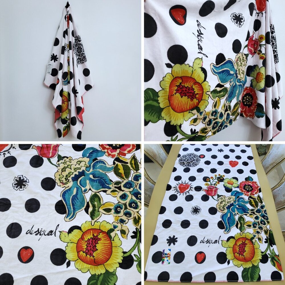 Desigual Botanical Floral Polka Dot Beach Bath Towel - New